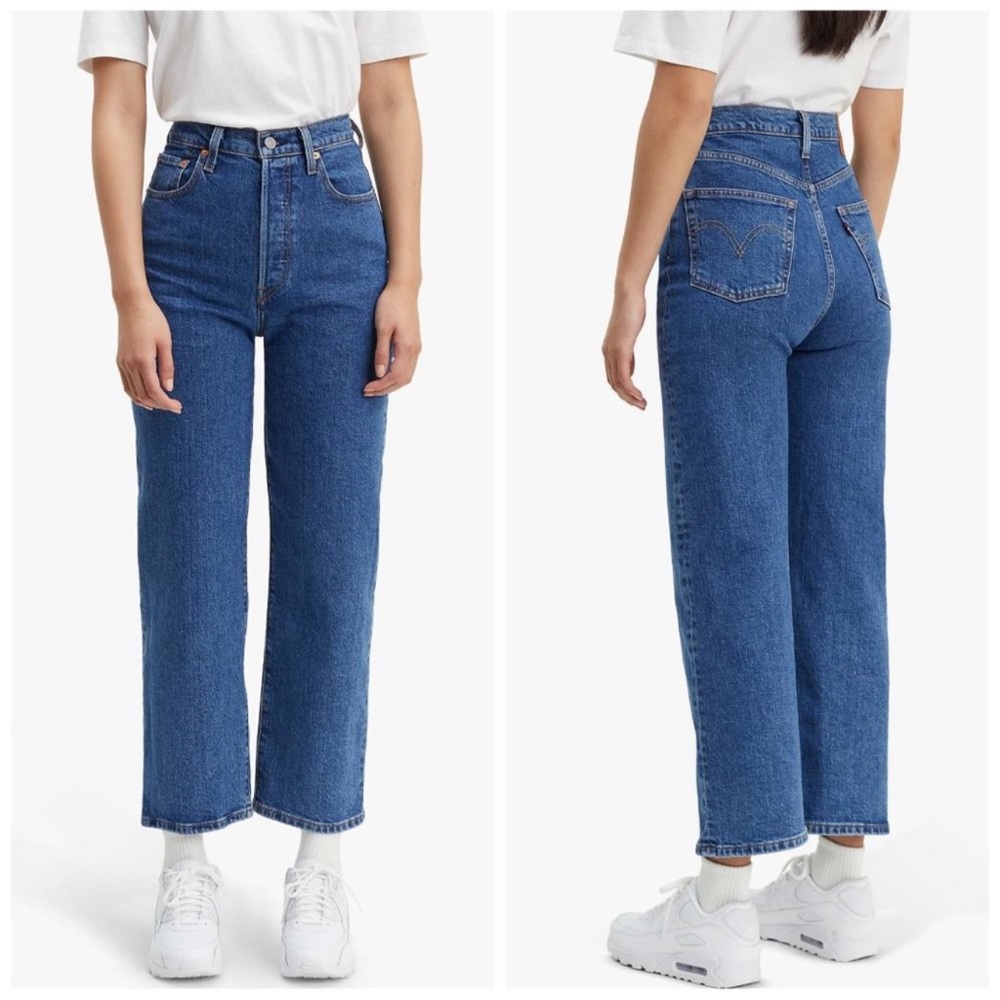 Levis Premium Women Denim Jean 29 Ribcage Straight Ankle Blue Button Fly Hi Rise - Picture 3 of 11